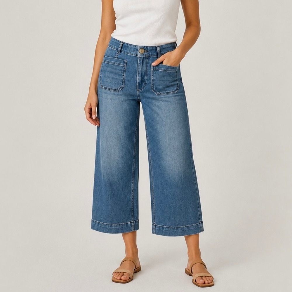 Maeve Anthropologie The Colette Cropped Wide-Leg Jeans Blue Medium Wash Size 29P